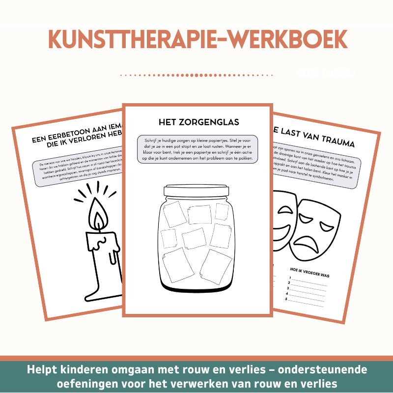 Kunsttherapie-Werkboek voor Kinderen & Tieners – 110+ Printbare Activiteiten voor Mentale Gezondheid (CGT, Mindfulness & SEL)