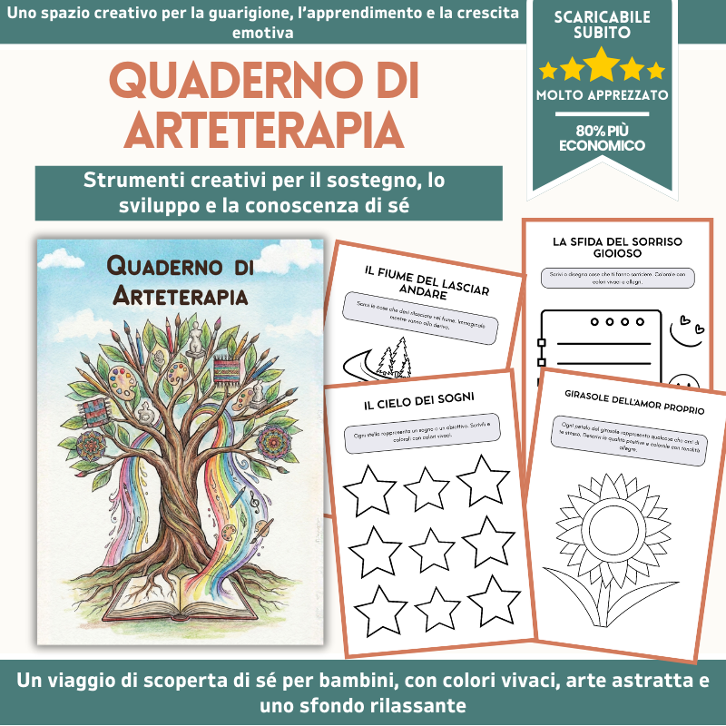Quaderno di arteterapia per bambini e ragazzi – oltre 110+ attività stampabili per il benessere mentale (CBT, mindfulness e SEL)